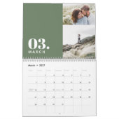 Moderne, grüne Multi-Foto-Familie Kalender (Mär 2027)