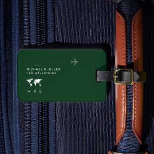 Moderne grüne (Name und Initiale) Reiseabenteuer Gepäckanhänger