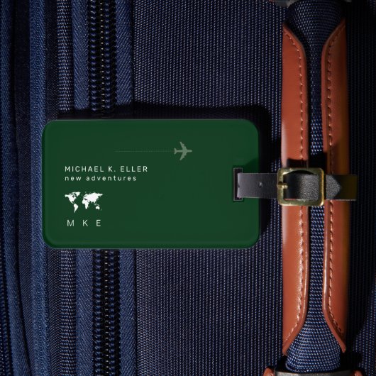Moderne grüne (Name und Initiale) Reiseabenteuer Gepäckanhänger (Vorderseite Insitu 4)