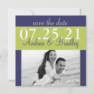 Moderne grüne Navy-Blau-Hochzeitsfotos - Heiratsan Save The Date