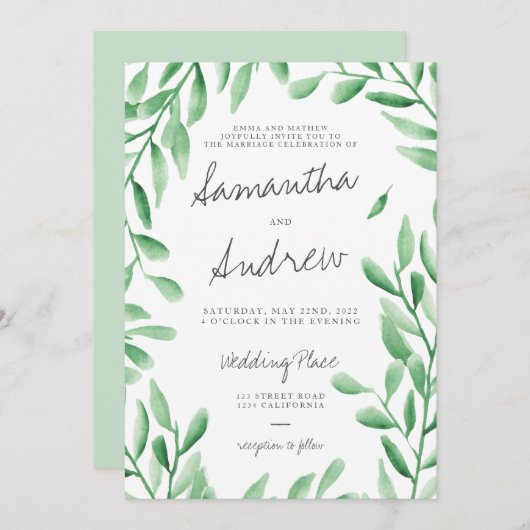 Moderne grüne Olivenbäume Hochzeit Einladung (Vorne/Hinten)