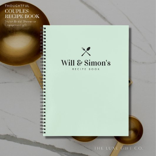 Moderne Grüne Paare Verlobung Geschenk Leere Rezep Notizblock