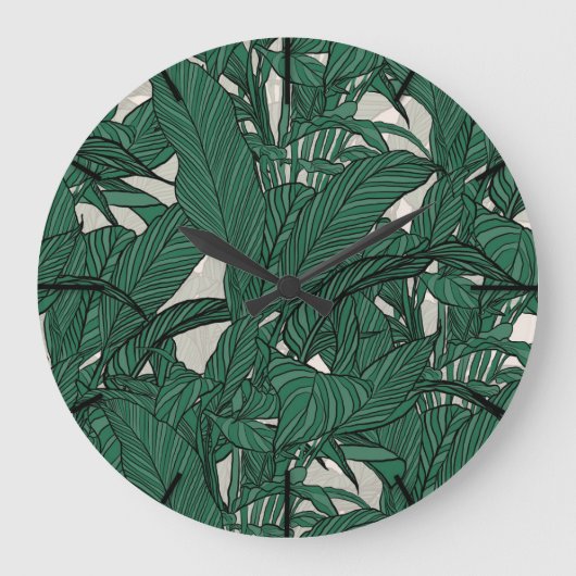 Moderne grüne Pflanze Botanisches Design Große Wanduhr (Vorderseite)