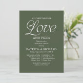 Moderne grüne Pizza-Hochzeitsprobe im Wald Einladung (Stehend Vorderseite)
