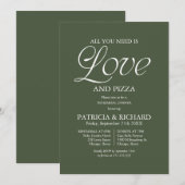 Moderne grüne Pizza-Hochzeitsprobe im Wald Einladung (Vorne/Hinten)