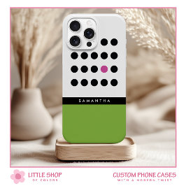 Moderne grüne Polka Dots Farbblock Monogramm Case-Mate iPhone Hülle