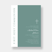 Moderne grüne religiöse Cross Boy Erste Kommunion Einladung