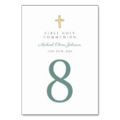 Moderne grüne religiöse Cross Boy Erste Kommunion Tischnummer (Vorderseite)