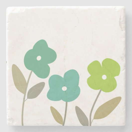 Moderne grüne Retro-Frühlingsblumen Steinuntersetzer (Vorderseite)