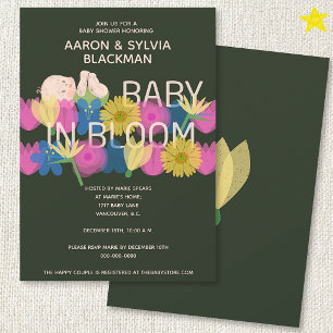 Moderne grüne Riso-Druck-Blumen-Baby-Party Einladung