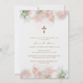 Moderne grüne Rosa Boho Agate Gold Cross Taufe Einladung (Vorderseite)