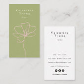 Moderne, grüne Rosa Linie Blumenart zeichnend eleg Visitenkarte (Vorne/Hinten)