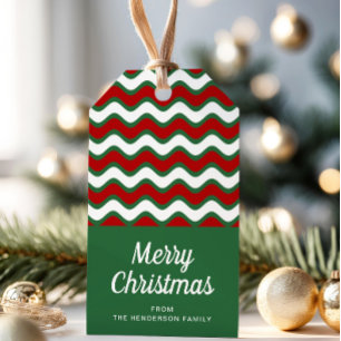 Moderne grüne rote Streifen Frohe Weihnachten Geschenkanhänger