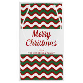 Moderne grüne rote Streifen Frohe Weihnachten Kleine Geschenktüte (Rückseite)