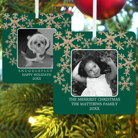 Moderne grüne Rustikale Schneeflocke 2 Foto Niedli Ornament Aus Metall