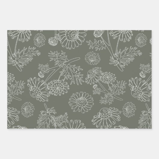Moderne grüne Salbei-Kamille Geschenkpapier Set (Vorderseite 3)