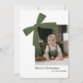 Moderne grüne Samtschleife Foto Weihnachtskarte Feiertagskarte (Vorderseite)