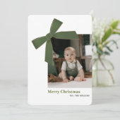 Moderne grüne Samtschleife Foto Weihnachtskarte Feiertagskarte (Stehend Vorderseite)