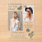 Moderne Grüne Schmetterlingspartei Foto Graduation Acryleinladungen (Vorderseite)