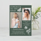 Moderne Grüne Schmetterlingspartei Foto Graduation Einladung (Stehend Vorderseite)