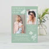 Moderne Grüne Schmetterlingspartei Foto Graduation Einladung (Stehend Vorderseite)