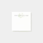 Moderne grüne Schreibschrift-Monogramm Post-it Klebezettel (Vorderseite)