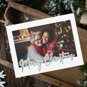 Moderne grüne Schrift Frohe Weihnachten Foto Postkarte