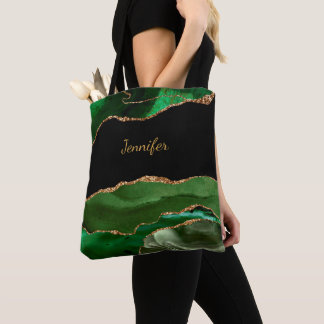 Moderne grüne schwarze Agate Crystal personalisier Tasche
