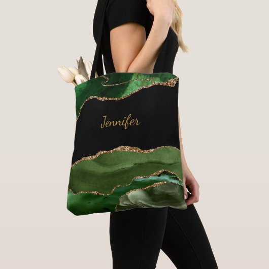 Moderne grüne schwarze Agate Crystal personalisier Tasche (Von Nahem)