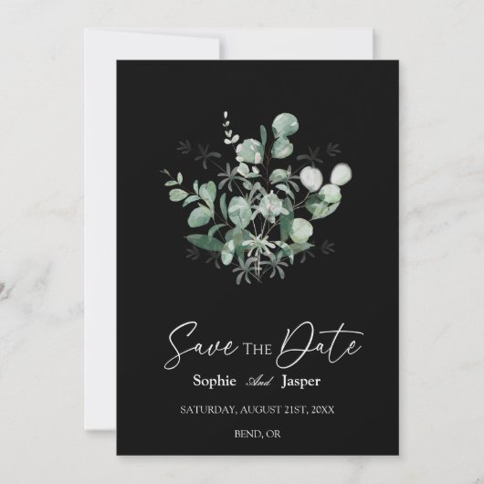 Moderne grüne Schwarze Hochzeit retten das Datum Save The Date (Vorderseite)