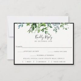 Moderne grüne Schwarze Hochzeit RSVP Meal Choice Karte