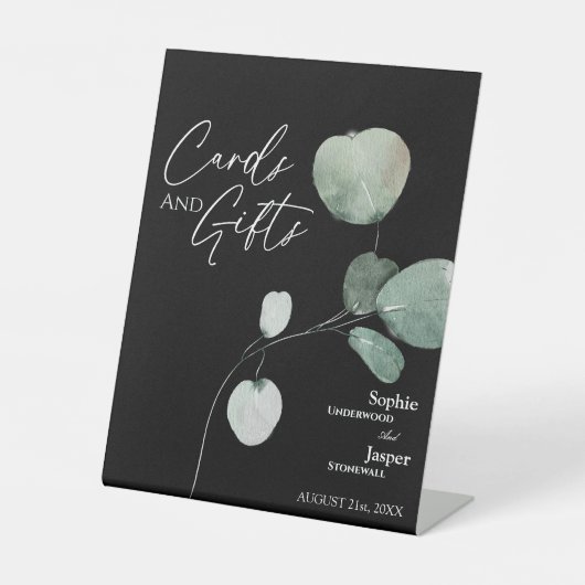 Moderne Grüne Schwarze Hochzeitskarte und Geschenk Sockelschild (Vorderseite)