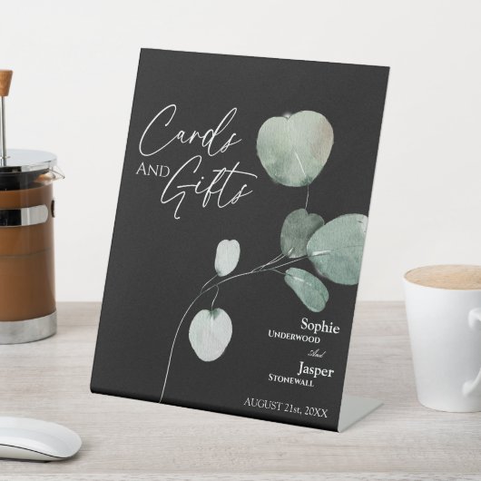 Moderne Grüne Schwarze Hochzeitskarte und Geschenk Sockelschild (In SItu)