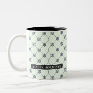 Moderne grüne Schwarze Schneeflocken Happy Holiday Zweifarbige Tasse