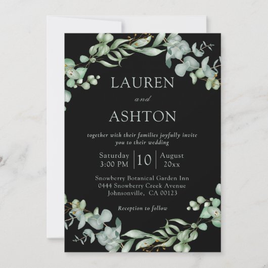 Moderne grüne Schwarze Seite Einfache Hochzeit Einladung (Vorderseite)