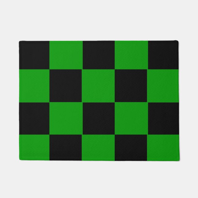 Moderne grüne schwarzes Quadrat-Muster-Gewohnheit Fußmatte (Vorderseite)