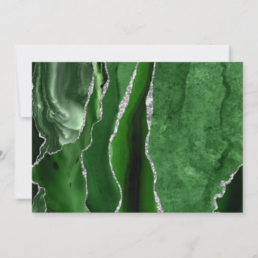 Moderne grüne Silber Agate Dunkle Hochzeit Einladung (Rückseite)