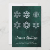 Moderne grüne Silberschneeflocken Feiertagskarte (Vorderseite)