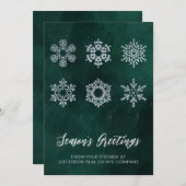 Moderne grüne Silberschneeflocken Feiertagskarte (Vorne/Hinten)
