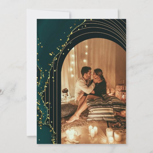 Moderne grüne Smarald-Minimal-Kalligrafie-Hochzeit Einladung (Rückseite)