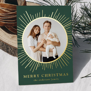 Moderne grüne Sonnenexplosion Frohe Weihnachten 2 Folien Feiertagskarte
