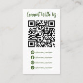 Moderne grüne soziale Medien Foto Grid QR-Code Visitenkarte (Rückseite)