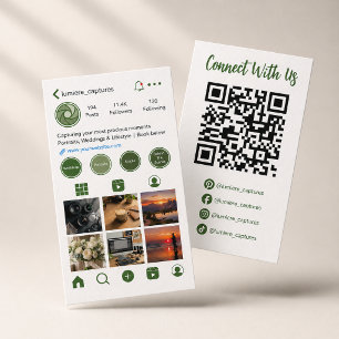 Moderne grüne soziale Medien Foto Grid QR-Code Visitenkarte
