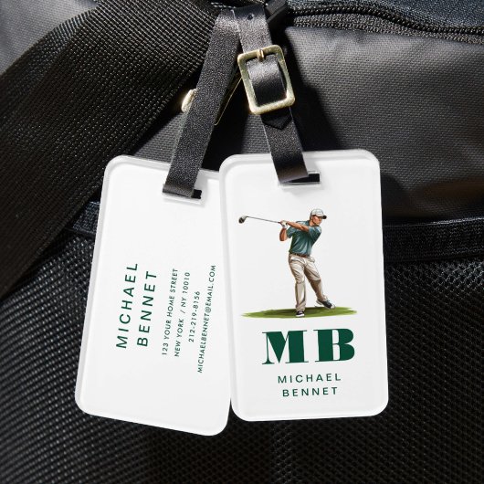 Moderne grüne Sportgolf-Monogramm Gepäckanhänger