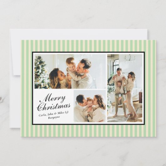Moderne grüne Streifen 3 Foto Weihnachten (Vorderseite)