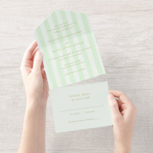 Moderne grüne Streifen elegante Hochzeit All-in-One-Einladung