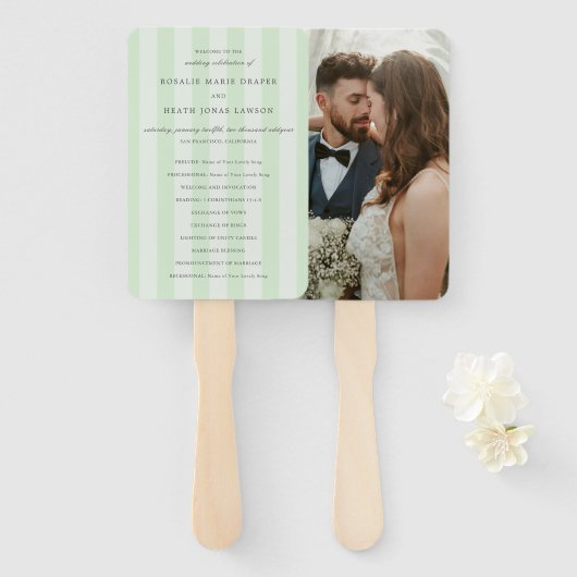 Moderne grüne Streifen Elegantes Hochzeitsprogramm Fächer (Vorne und Hinten)