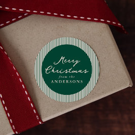 Moderne grüne Streifen frohe Weihnachten Runder Aufkleber