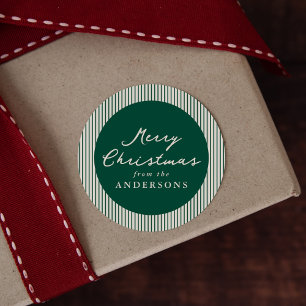 Moderne grüne Streifen frohe Weihnachten Runder Aufkleber