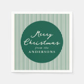 Moderne grüne Streifen frohe Weihnachten Serviette (Vorderseite)